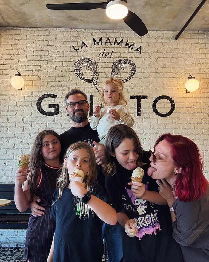 Family enjoying ice cream at La Mamma del Gelato, featuring Dancing With The Stars pro and her children including her 3YO son.