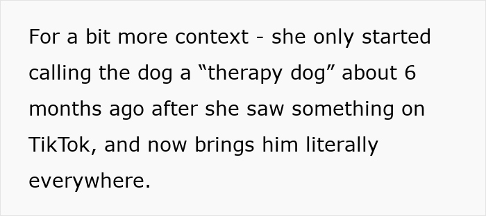 Text describing someone calling a dog a therapy dog after seeing TikTok, now bringing the dog everywhere in public. Text describing someone calling a dog a therapy dog after seeing TikTok, now bringing the dog everywhere in public.