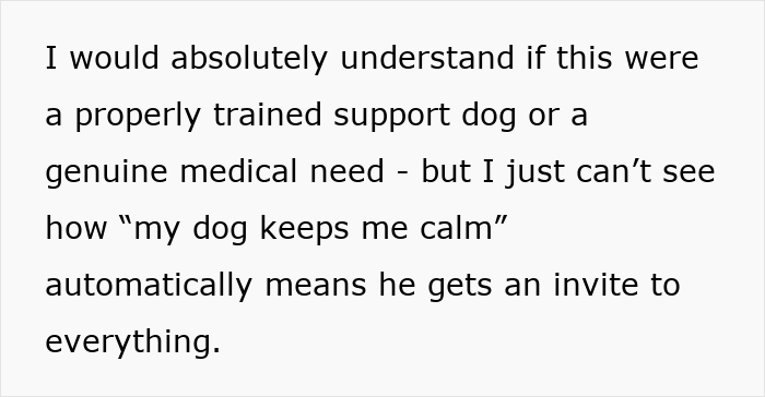 Text discussing therapy dog acceptance and the reality check when banned from a family BBQ event. Text discussing therapy dog acceptance and the reality check when banned from a family BBQ event.