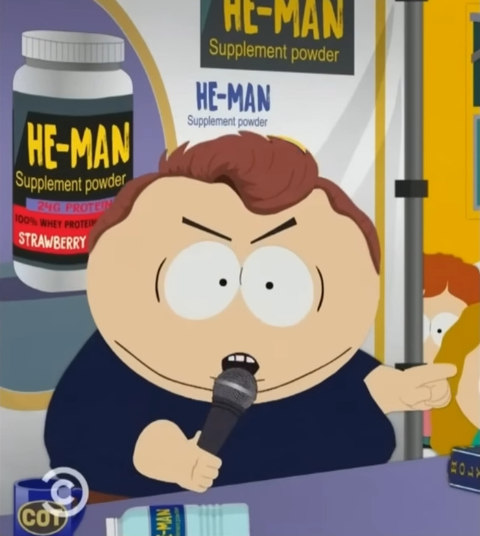 South Park character holding a microphone in a scene from the controversial episode about Charlie Kirk.