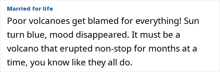 Text excerpt about volcanoes blamed for the 1831 sun turning blue mystery and its effects on mood.