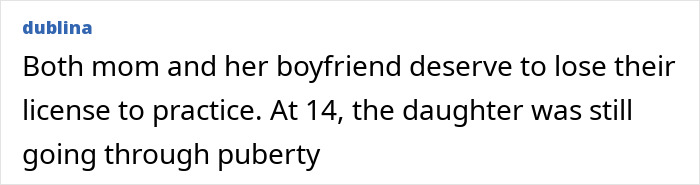 Comment text discussing a medical suspension case involving breast surgery on a minor without parental consent. Comment text discussing a medical suspension case involving breast surgery on a minor without parental consent.