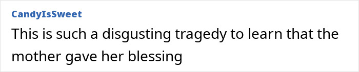 Comment text reading CandyIsSweet expressing outrage over a tragic breast surgery case involving a doctor and a 14-year-old girl. Comment text reading CandyIsSweet expressing outrage over a tragic breast surgery case involving a doctor and a 14-year-old girl.