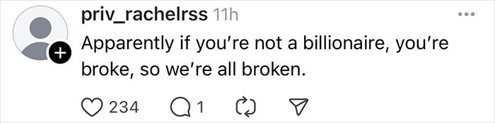 Screenshot of a social media comment responding to reports about Elon Musk’s transgender daughter being broke and living with roommates. Screenshot of a social media comment responding to reports about Elon Musk’s transgender daughter being broke and living with roommates.