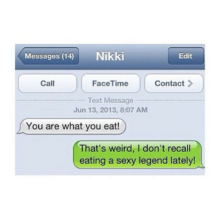 Text message exchange with a funny reply, illustrating humorous texts that might make you laugh.
