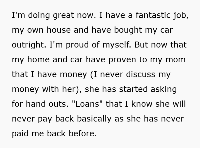 Adult child shares struggles as take care siblings refuse to support mother despite financial requests and family tension.