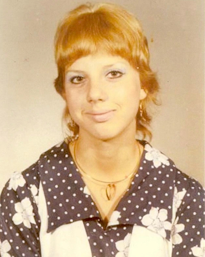 Teen portrait from the 1970s wearing floral and polka dot dress, related to teen chewed through ropes survival story podcast.