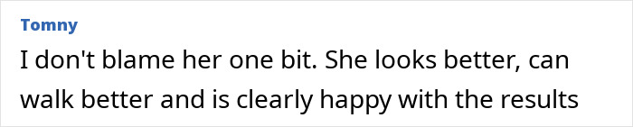 Comment text reading support for 31YO woman with dwarfism who had height surgery, praising her improved appearance and happiness.