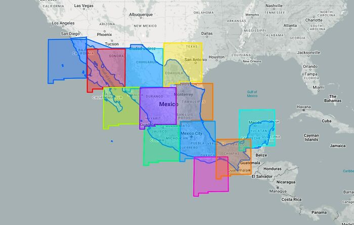 Humorous and misleading maps showing inaccurate and funny geographic boundaries in Mexico and surrounding regions.