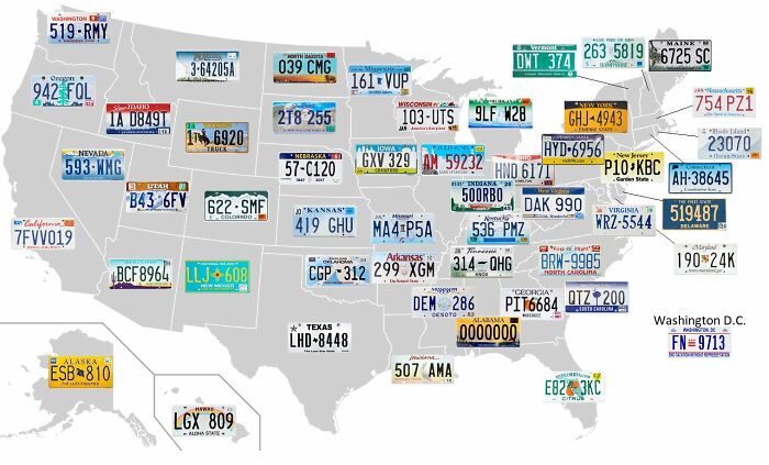 US map made of various license plates showing humorous and poorly designed geography in funny maps.