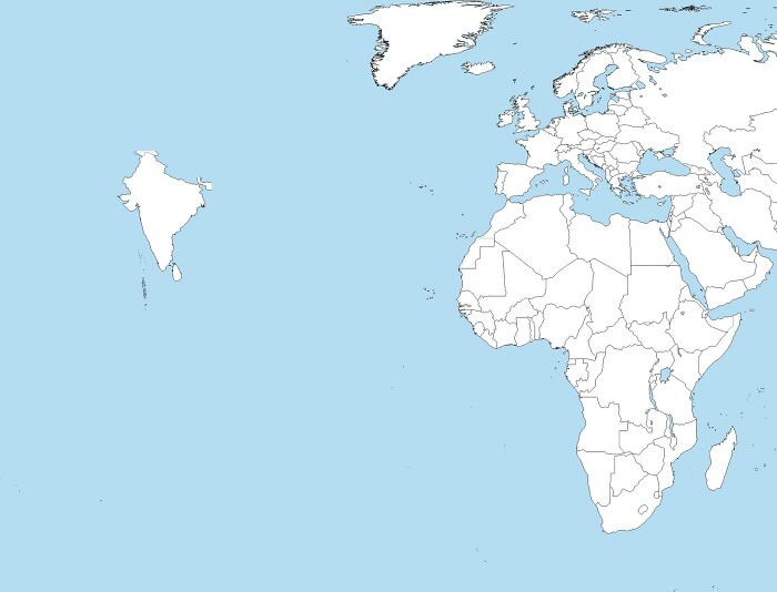Map showing distorted geography of Europe, Africa, and Greenland with missing and misplaced landmasses, highlighting funny bad maps.