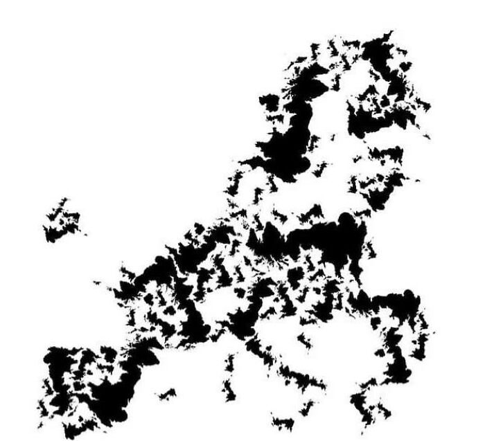 Abstract black and white map with scattered shapes, illustrating a humorous and poorly drawn map concept.
