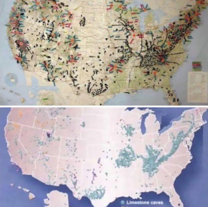 Mapa de eventos reales escalofriantes y lugares inquietantes en Estados Unidos compartidos por usuarios en línea.