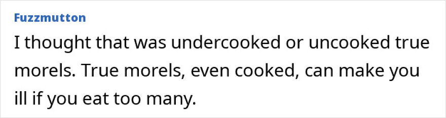 Comment text discussing true morels and their effect, linked to wealthy-favored superfood and ALS risk concerns.