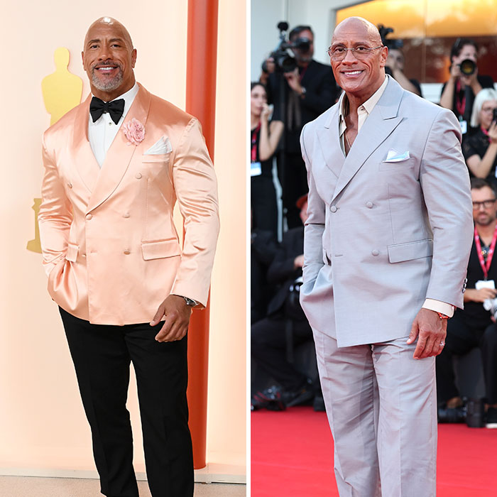 Dwayne Johnson on red carpet events, showing a new slim look that sparked health concerns among fans.