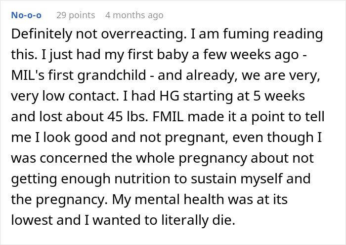 Comment expressing frustration about MIL hijacking pregnancy and its impact on mental health during early pregnancy.