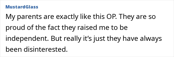 Text post from MustardGlass sharing feelings about parents being disinterested and not spending time with their daughter.