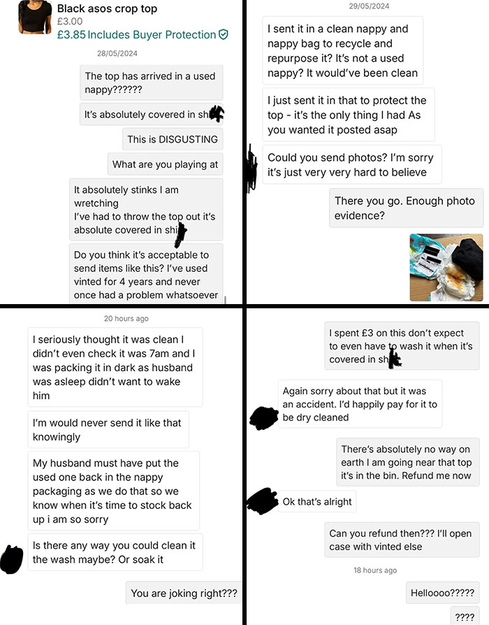 Confrontation over a filthy crop top sent through Vinted highlights how unhinged online selling can get.