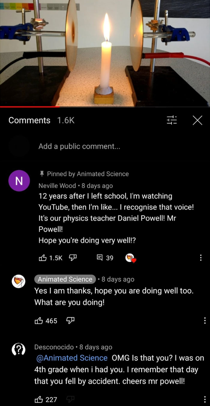 Physics experiment with candle flame between mirrors, shared in a wholesome post to distract from world horrors.