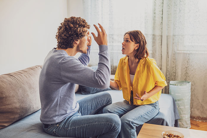 A woman questions boundaries with her husband after he goes running with a divorced mom, showing a tense couple argument.