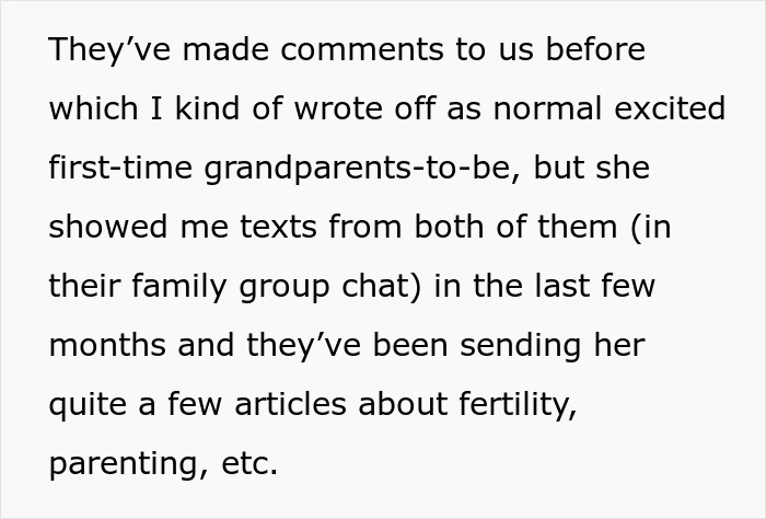 Text excerpt about family group chat discussing fertility and parenting, related to wife&rsquo;s reaction and need for therapy.