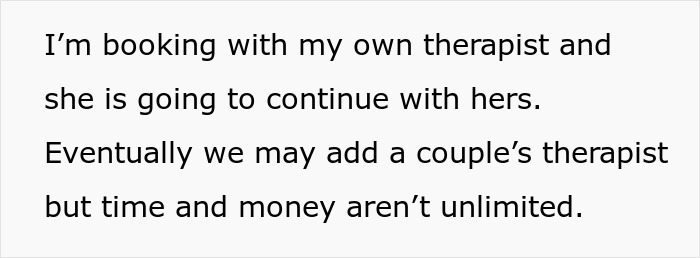 Text discussing a husband booking therapy due to his wife's reaction to him attending his sister&rsquo;s baby shower.