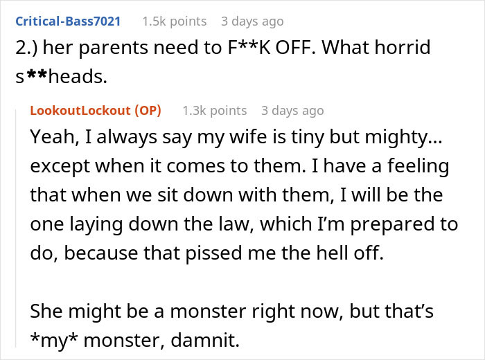 Screenshot of an online discussion about a wife&rsquo;s reaction to husband attending his sister&rsquo;s baby shower causing emotional distress.