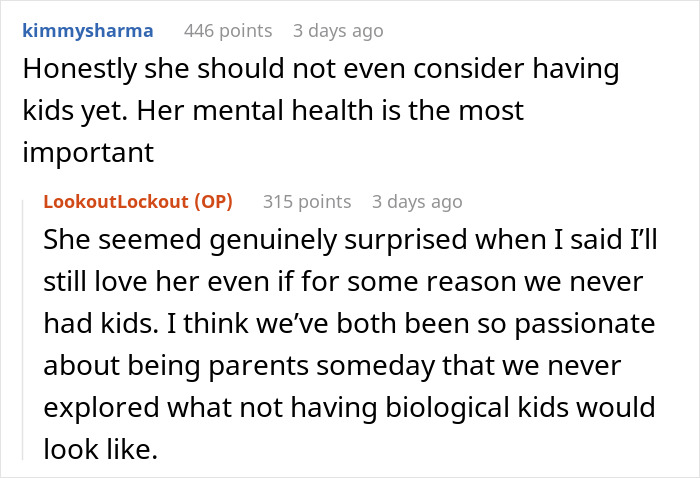 Reddit conversation about wife&rsquo;s reaction to husband attending sister&rsquo;s baby shower, highlighting mental health concerns.