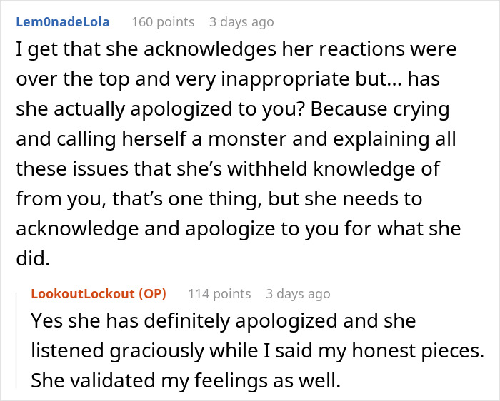 Reddit discussion about wife's reaction to husband attending sister&rsquo;s baby shower causing emotional distress and need for therapy.