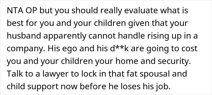 Text excerpt discussing concerns about a man&rsquo;s job risk tied to his ego and petty drama affecting his family&rsquo;s security.