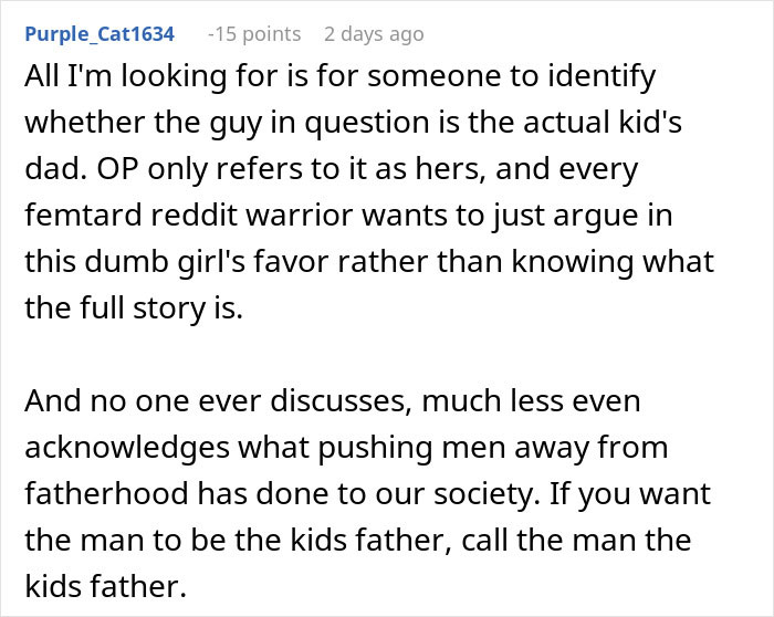 Screenshot of a Reddit comment discussing fatherhood and challenges faced by a mom banning husband from nursery. Screenshot of a Reddit comment discussing fatherhood and challenges faced by a mom banning husband from nursery.