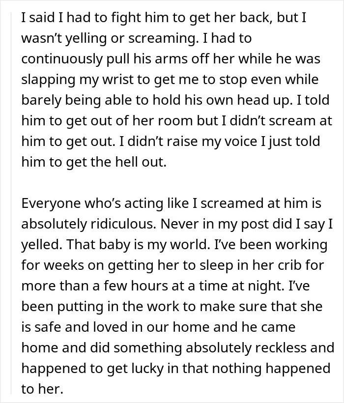 Text excerpt discussing a mom banning husband from nursery after reckless behavior, starting an exit plan. Text excerpt discussing a mom banning husband from nursery after reckless behavior, starting an exit plan.