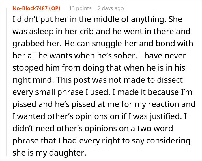 Screenshot of a forum post discussing a mom banning her husband from the nursery due to a serious problem. Screenshot of a forum post discussing a mom banning her husband from the nursery due to a serious problem.