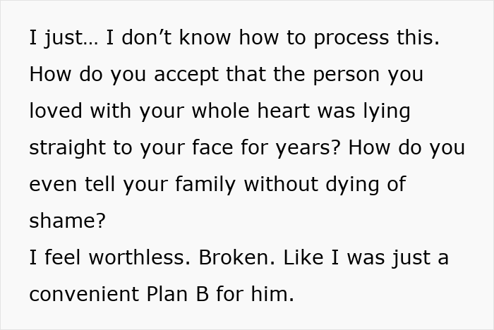 Woman feeling broken and worthless after learning she was her husband’s second choice and just a backup plan. Woman feeling broken and worthless after learning she was her husband’s second choice and just a backup plan.