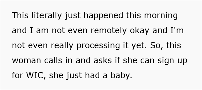 Woman setting up WIC profile at work discovers shocking news about husband&rsquo;s secret baby during call.