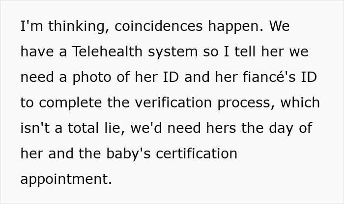 Text on a screen showing a statement about verification process during setting up a WIC profile at work.