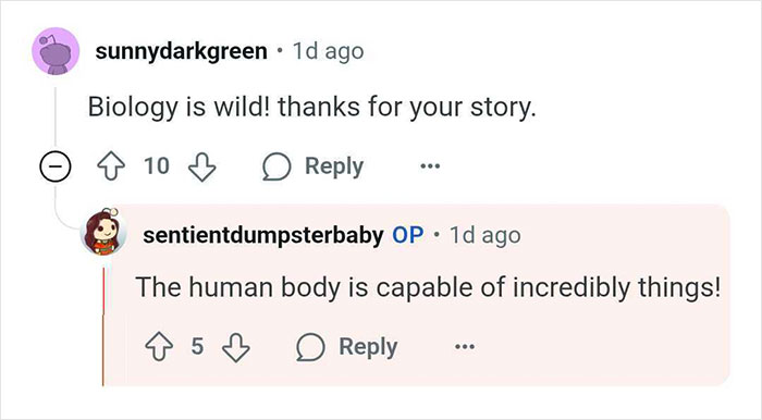 Reddit conversation discussing the woman who thought she was pregnant but gave birth to a tumor instead.