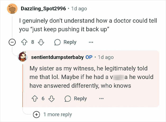 Reddit conversation about a woman who thought she was pregnant but gave birth to a tumor instead.