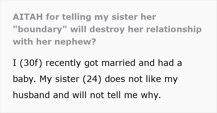 Text excerpt about a woman forbidding her brother-in-law from talking to her, risking seeing her nephew less.