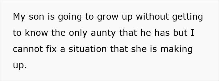 Text image showing a woman forbids brother-in-law from talking to her even if it means seeing nephew less, no explanation given.