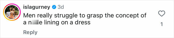 Comment on social media post discussing double standards faced by women told to cover up at a pub, highlighting issues with judgment.