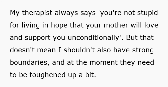 Text discussing therapist advice on setting strong boundaries with a diet-obsessed mom who food-shames her daughter.