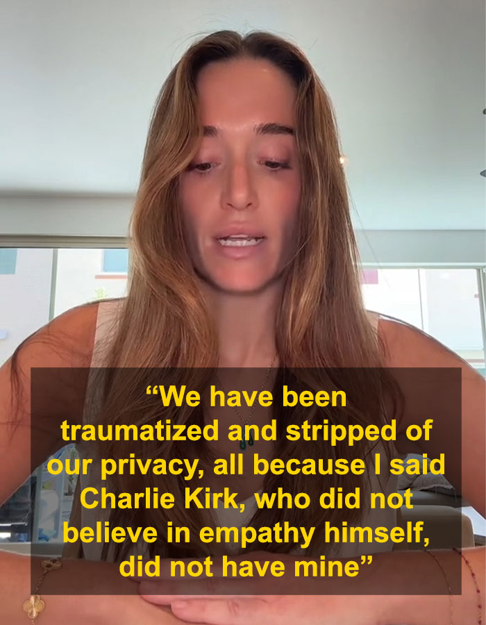 Woman speaking in a video about tanking boyfriend’s career over Charlie Kirk comments, addressing backlash and privacy issues. Woman speaking in a video about tanking boyfriend’s career over Charlie Kirk comments, addressing backlash and privacy issues.