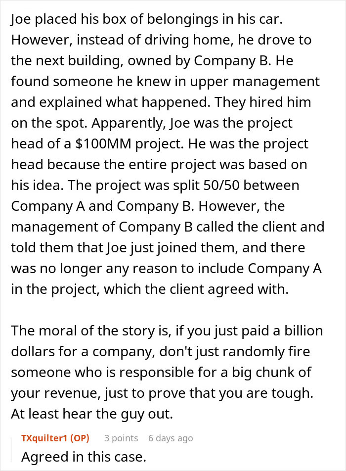 Text excerpt from a story about office karma where colleagues witness consequences of a meddling coworker’s actions. Text excerpt from a story about office karma where colleagues witness consequences of a meddling coworker’s actions.