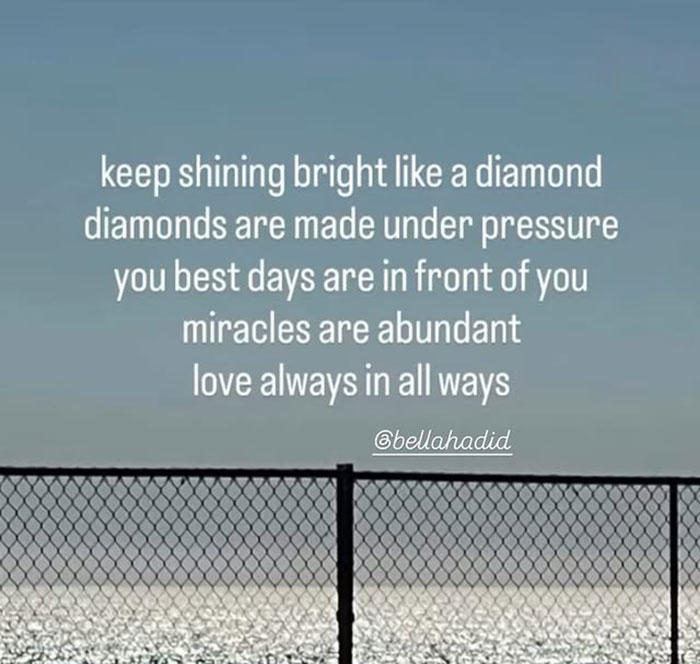 Inspirational message from Yolanda Hadid to daughter Bella, addressing darkness, pain, and hope for brighter days ahead.