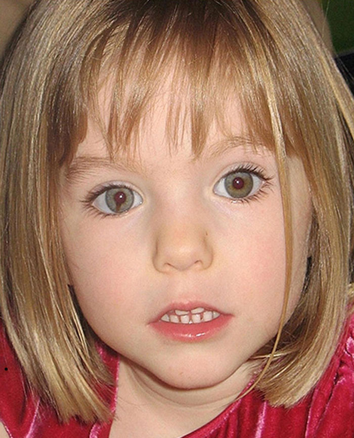 Young girl with blonde hair and green eyes, connected to Madeleine McCann case in court testimony about clues and identity.
