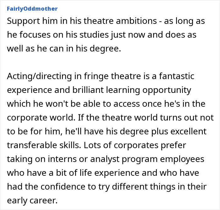Parents Don&rsquo;t Want Son Working In Theater, Ask If Pushing Him Into Better-Paying Career Is &ldquo;Evil&rdquo;