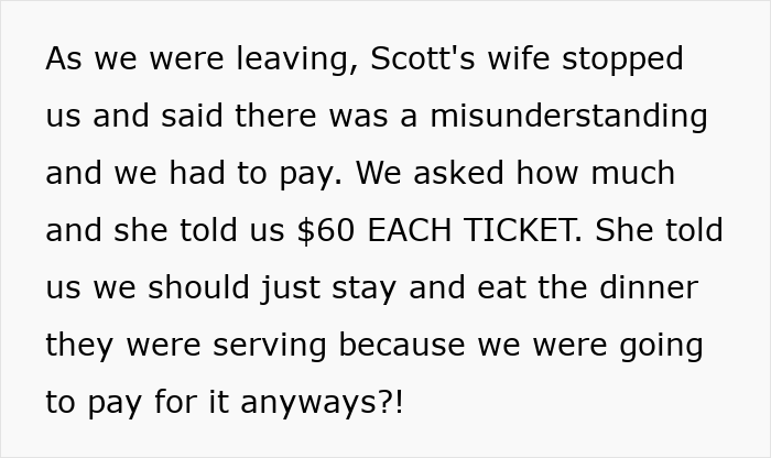 Coworkers realize they were scammed when told they must pay $60 per ticket at superior&rsquo;s wife&rsquo;s show.