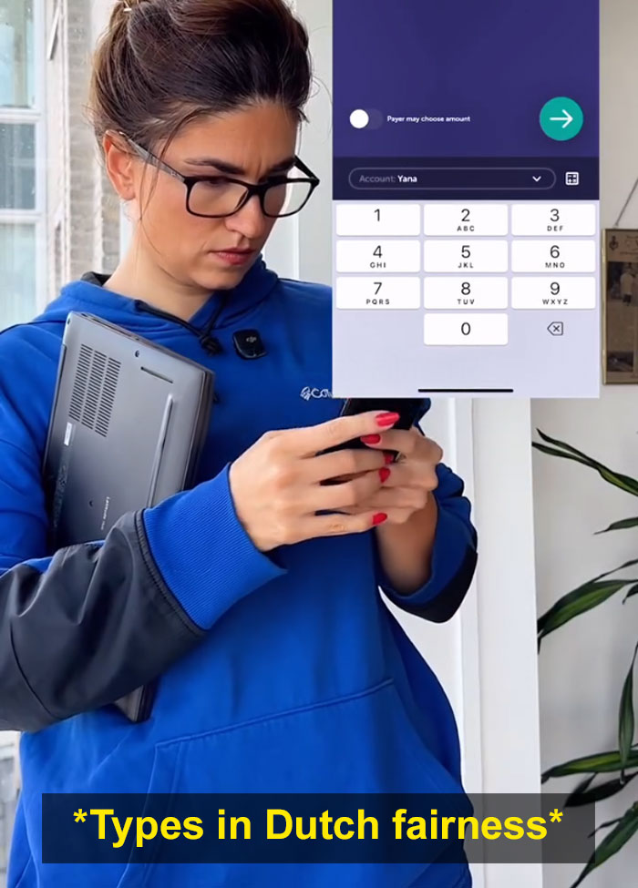 Woman in glasses using phone and laptop illustrating Bulgarian finds out Dutch don’t share food for free concept. Woman in glasses using phone and laptop illustrating Bulgarian finds out Dutch don’t share food for free concept.