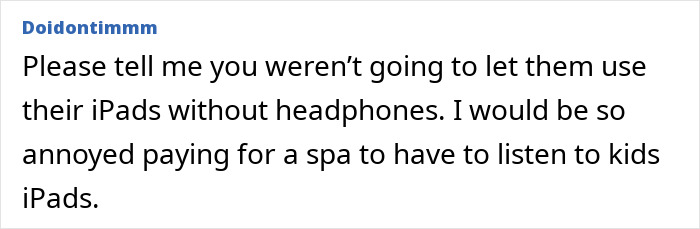 Comment expressing concern about children using iPads without headphones during a nail salon visit, related to taking daughters getting nails done.